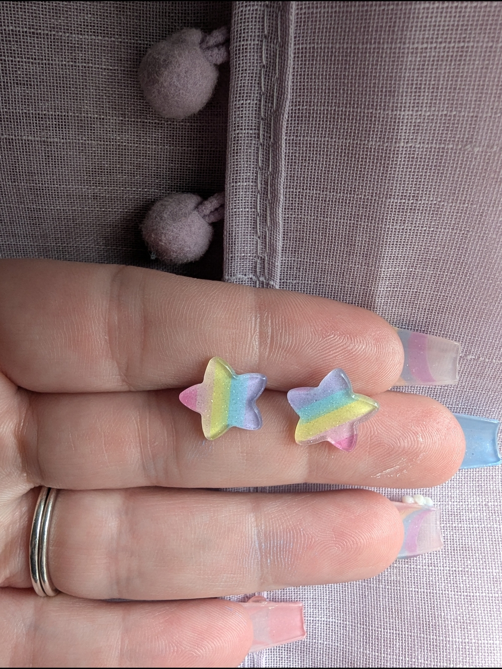 Rainbow Pastel Star Stud Earrings And Ring Set
